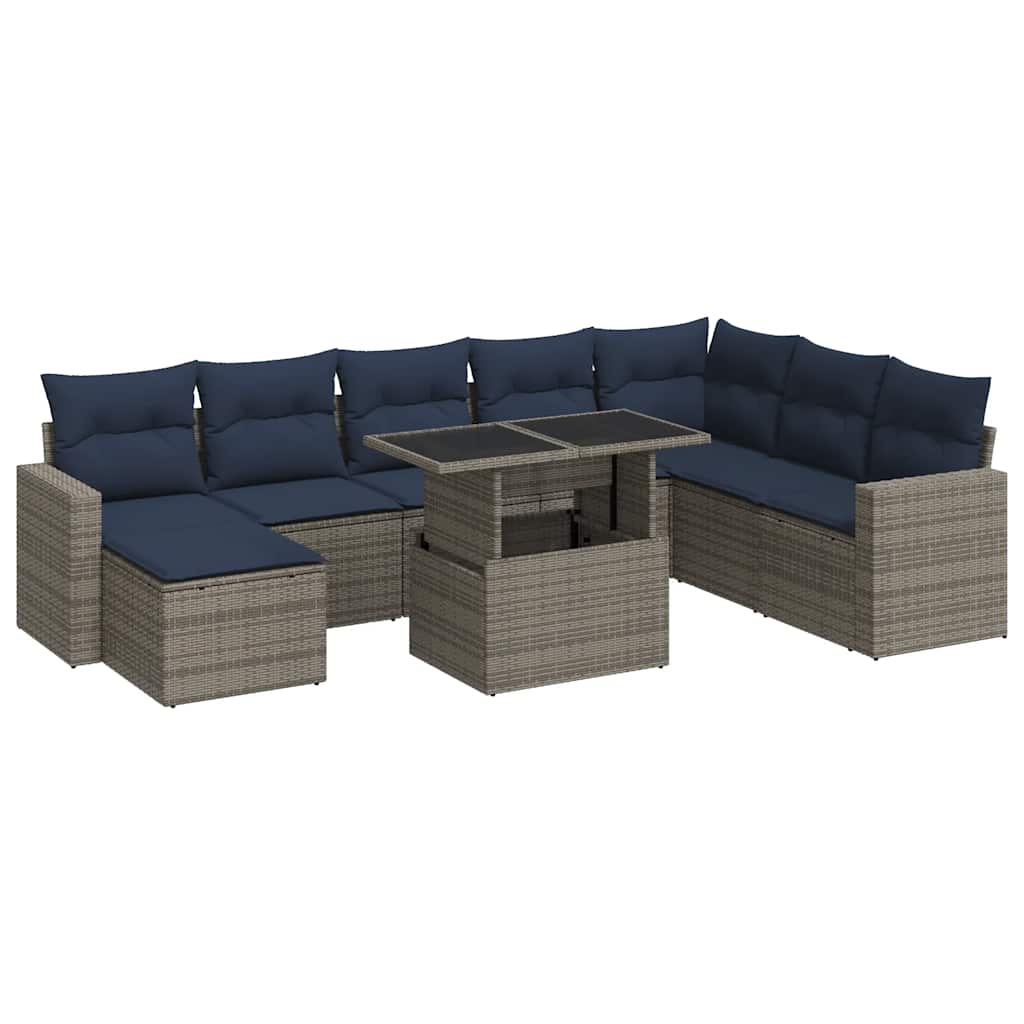 9 Piece Garden Sofa Set With Cushions Poly Rattan Acacia