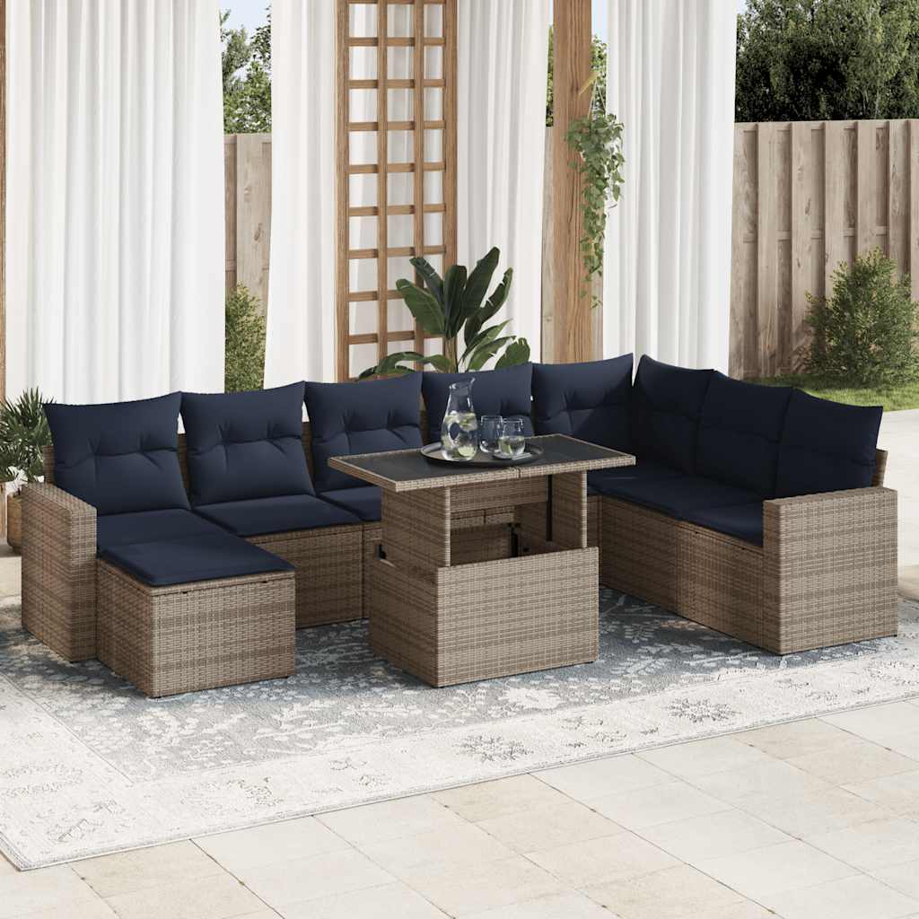 9 Piece Garden Sofa Set With Cushions Poly Rattan Acacia