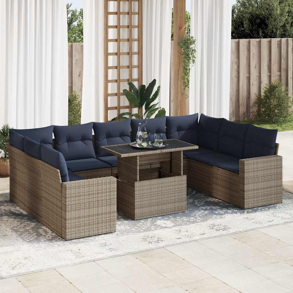 10 Piece Garden Sofa Set With Cushions Poly Rattan Acacia