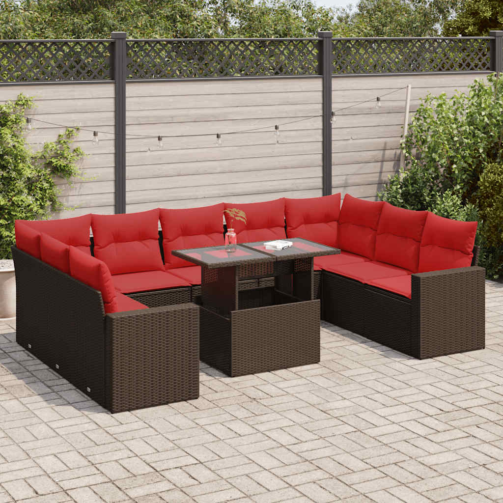 10 Piece Garden Sofa Set With Cushions Poly Rattan Acacia