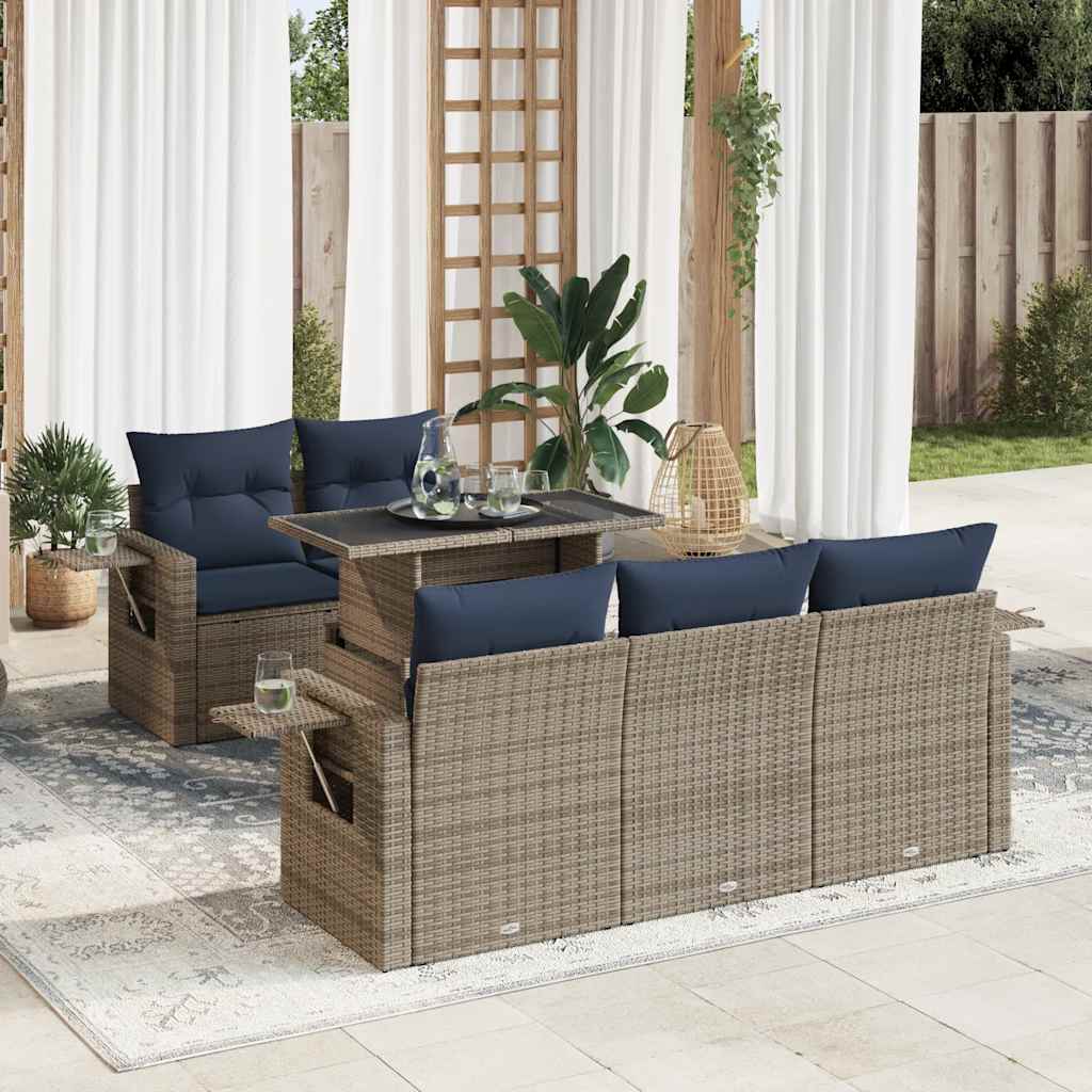6 Piece Garden Sofa Set With Cushions Grey Poly Rattan Acacia