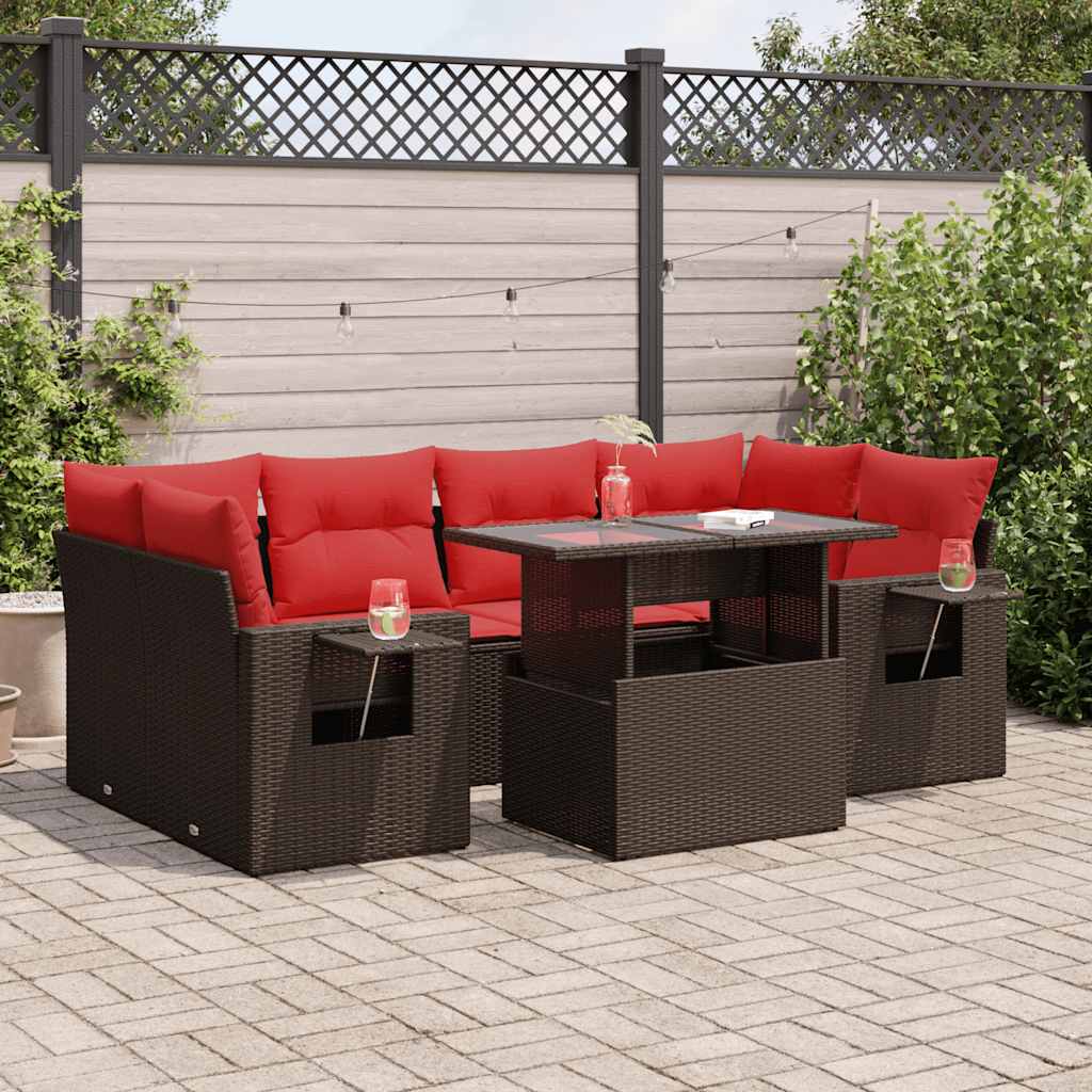 7 Piece Garden Sofa Set With Cushions Grey Poly Rattan Acacia