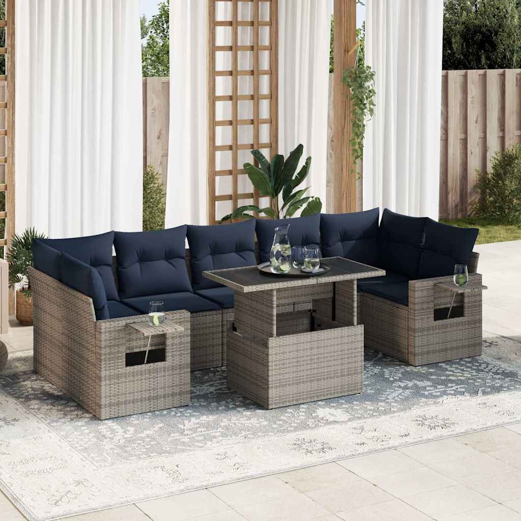 8 Piece Garden Sofa Set With Cushions Black Poly Rattan Acacia