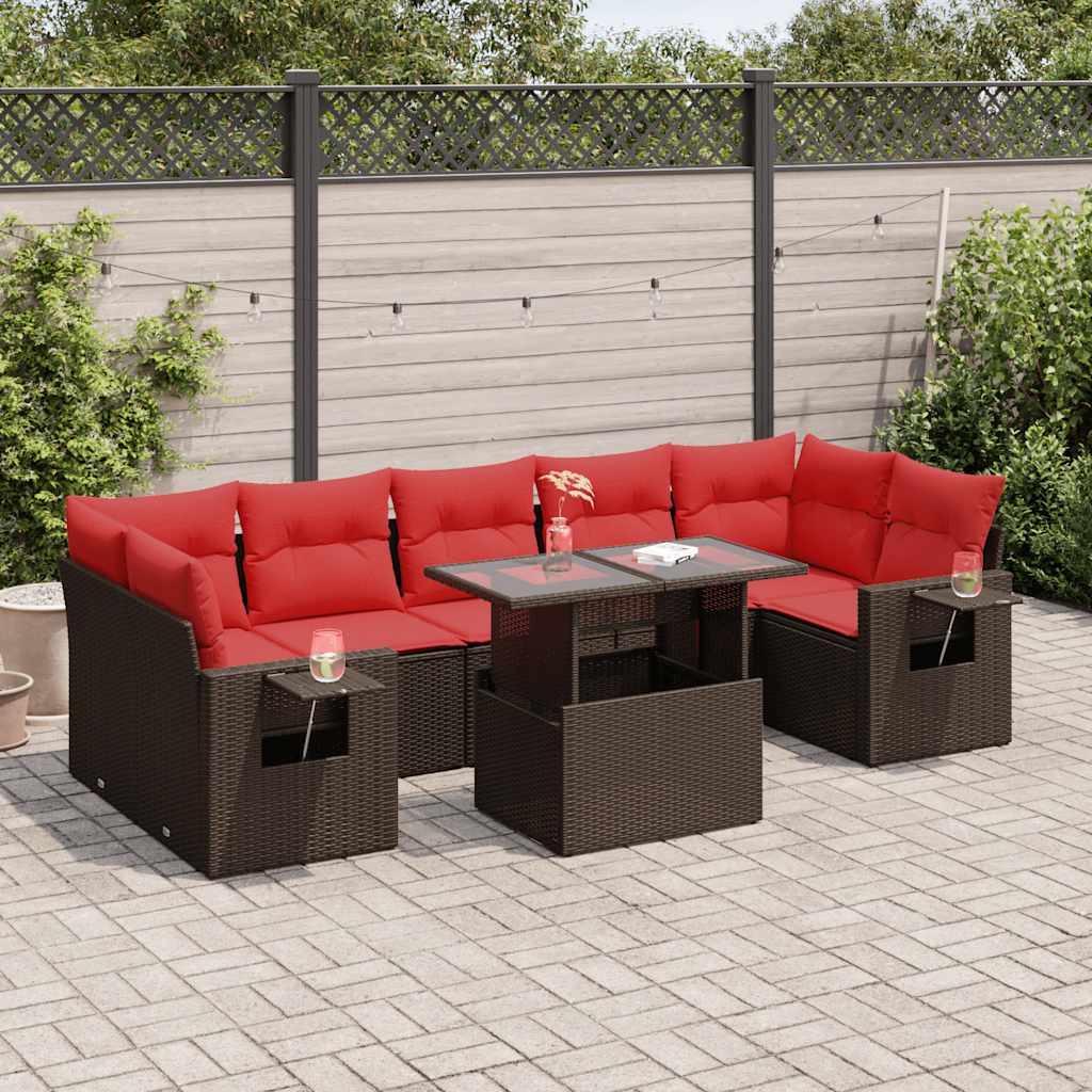 8 Piece Garden Sofa Set With Cushions Black Poly Rattan Acacia