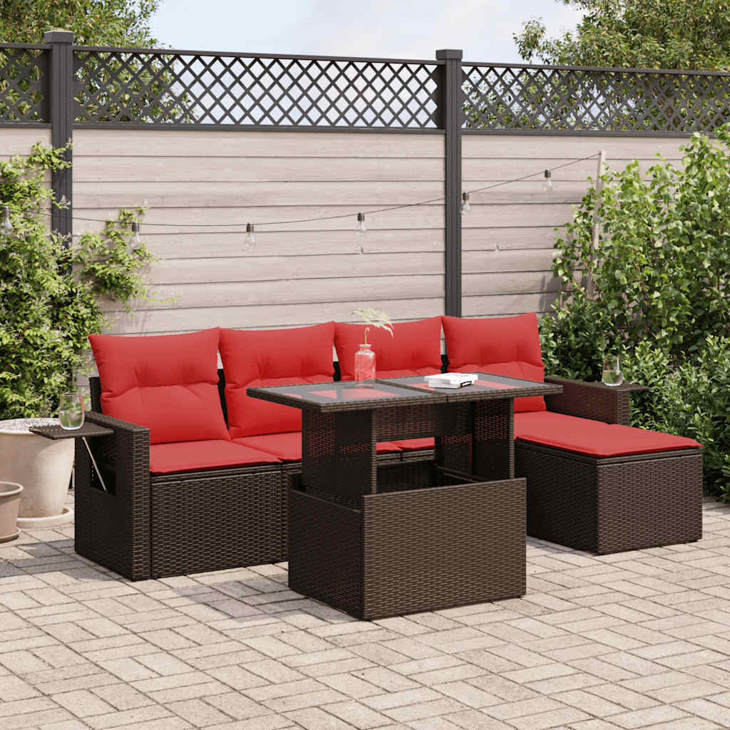 6 Piece Garden Sofa Set With Cushions Black Poly Rattan Acacia