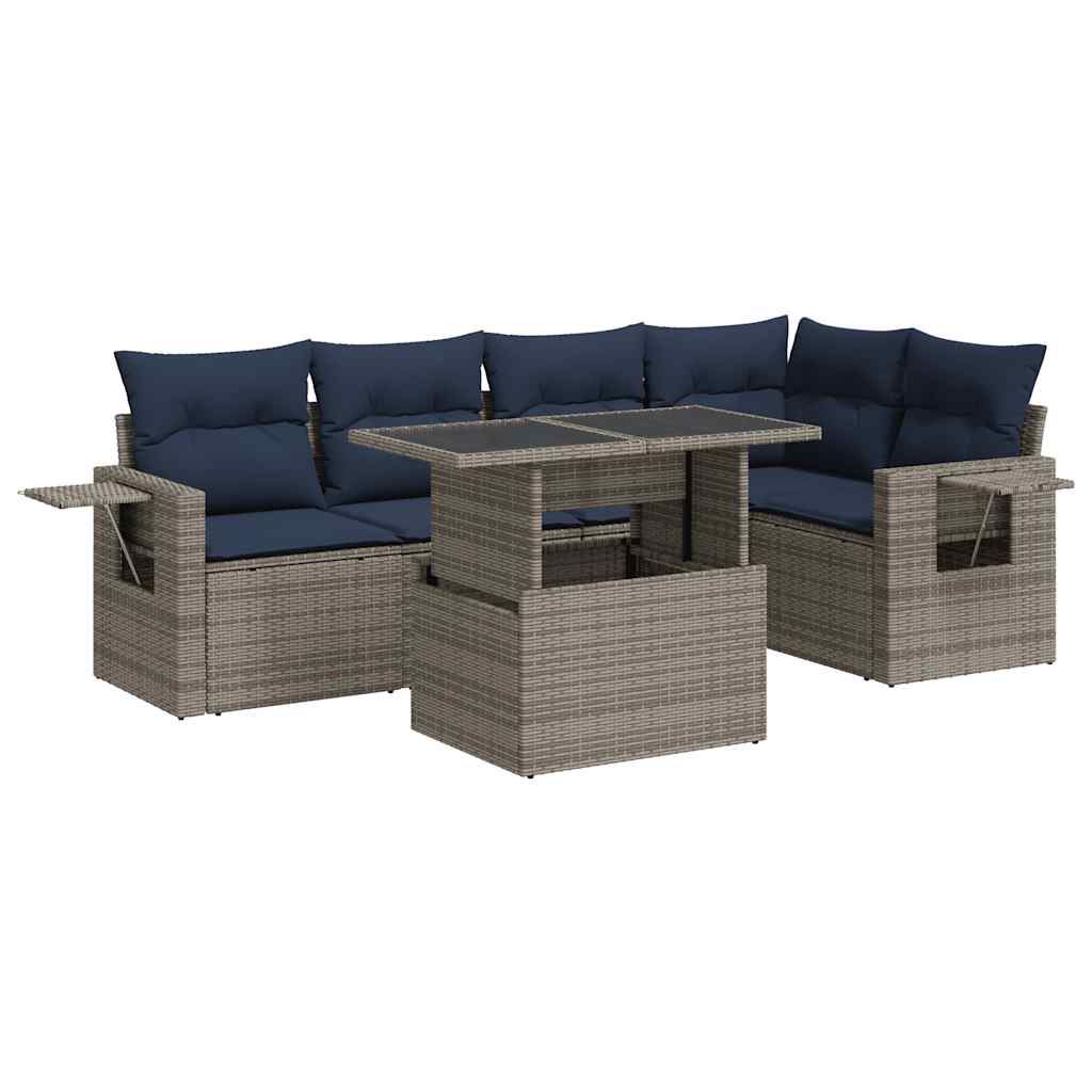 6 Piece Garden Sofa Set With Cushions Poly Rattan Acacia
