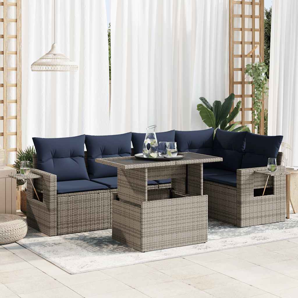 6 Piece Garden Sofa Set With Cushions Poly Rattan Acacia