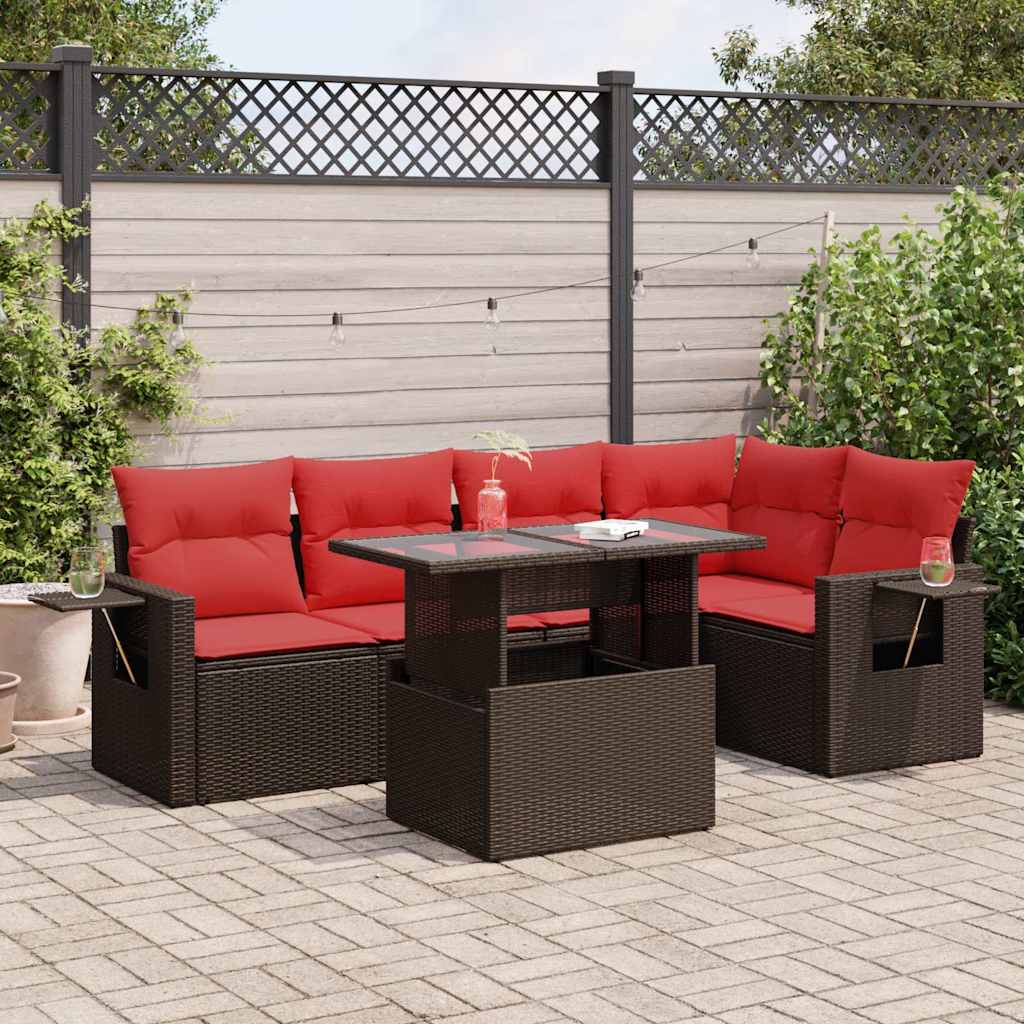 6 Piece Garden Sofa Set With Cushions Poly Rattan Acacia