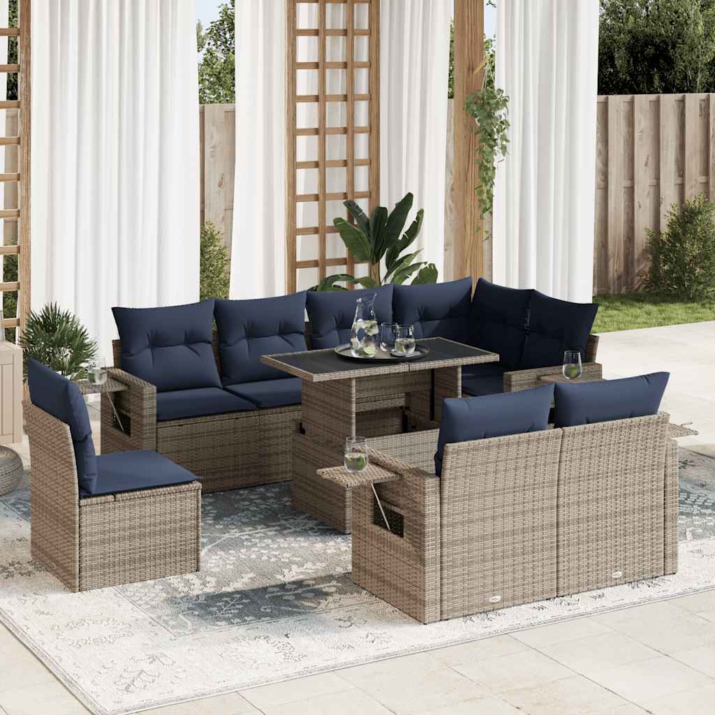 9 Piece Garden Sofa Set With Cushions Poly Rattan Acacia