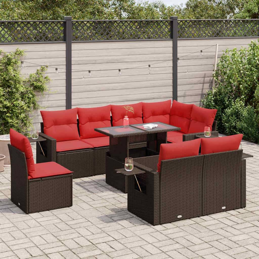 9 Piece Garden Sofa Set With Cushions Poly Rattan Acacia