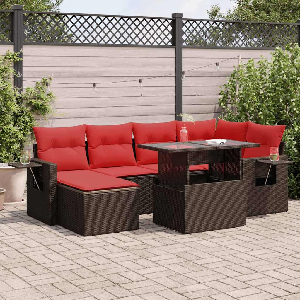7 Piece Garden Sofa Set With Cushions Poly Rattan Acacia