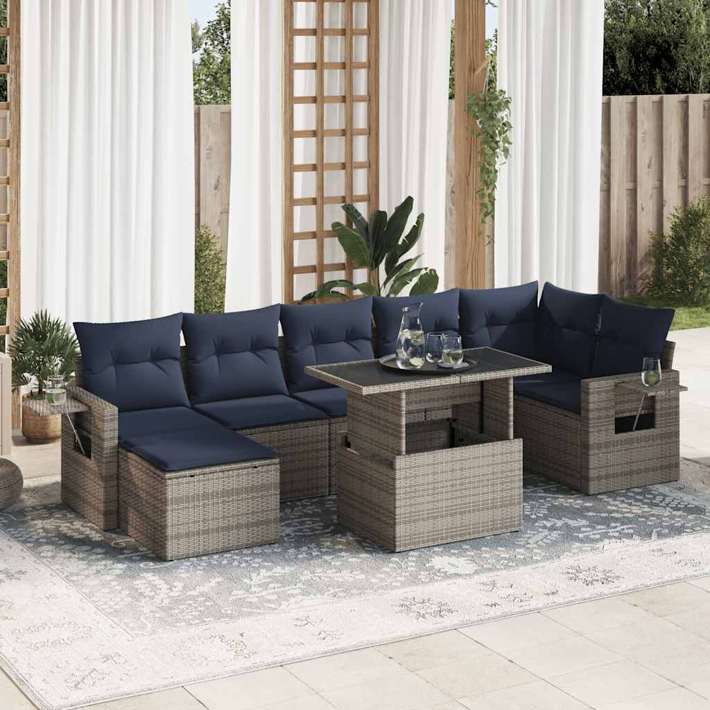 8 Piece Garden Sofa Set With Cushions Poly Rattan Acacia