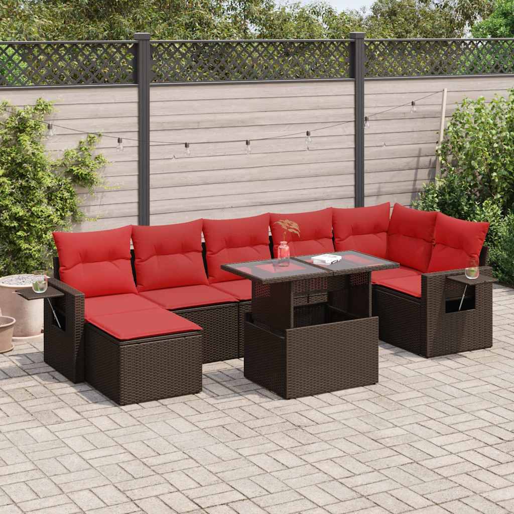 8 Piece Garden Sofa Set With Cushions Poly Rattan Acacia
