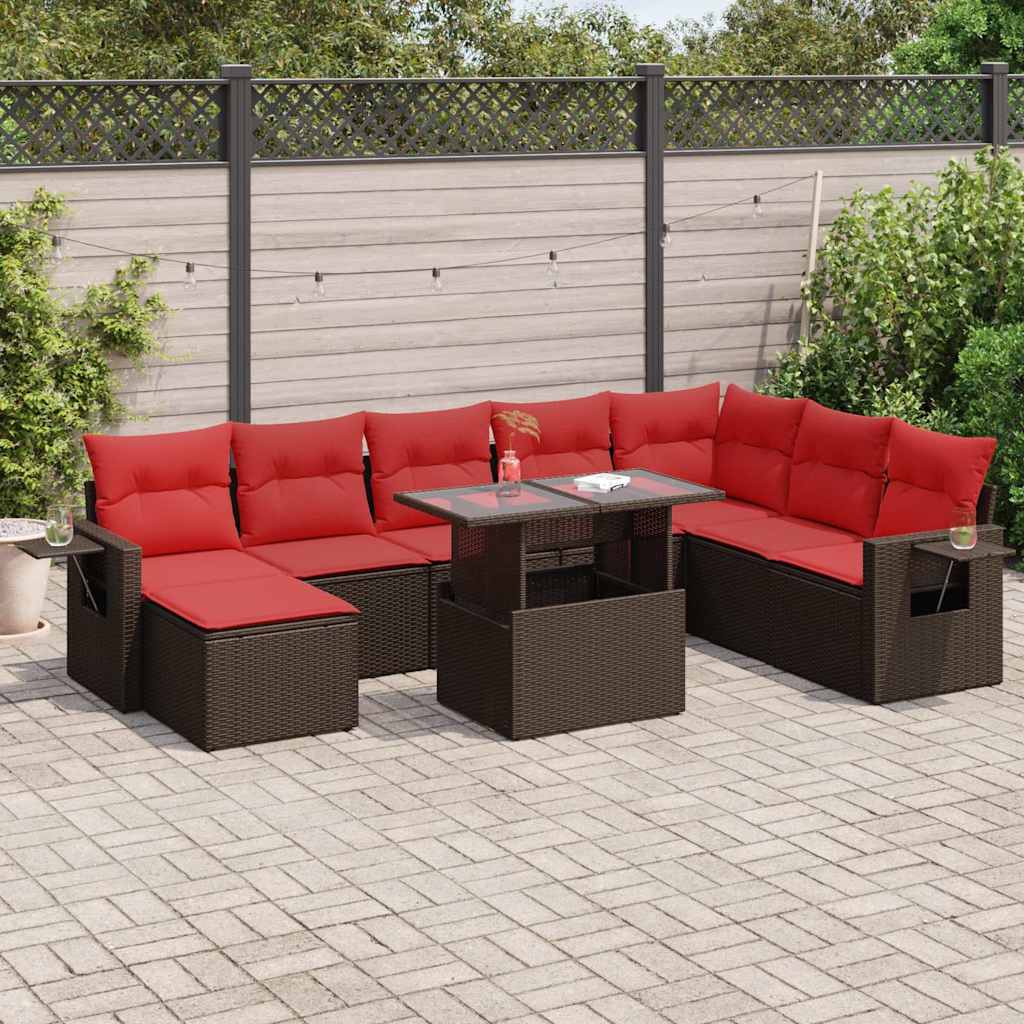 9 Piece Garden Sofa Set With Cushions Poly Rattan Acacia