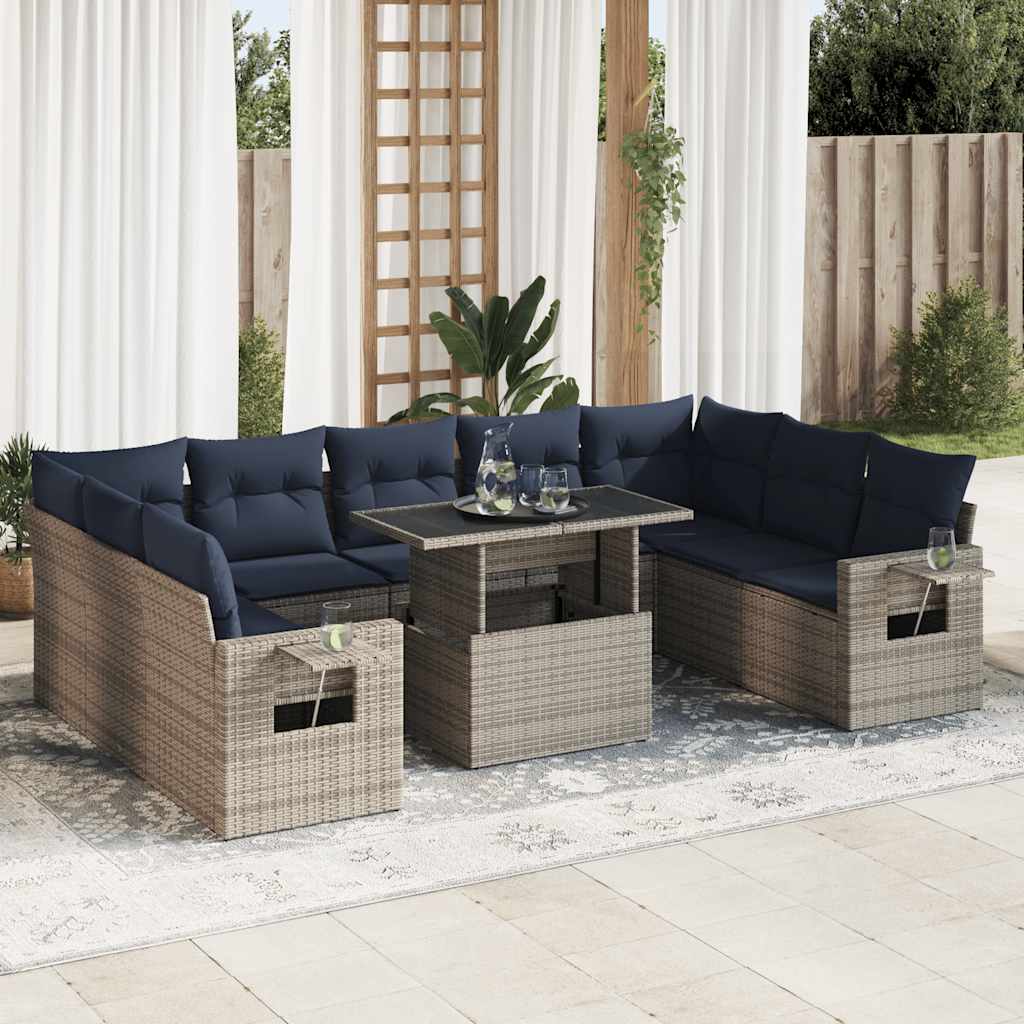 10 Piece Garden Sofa Set With Cushions Poly Rattan Acacia