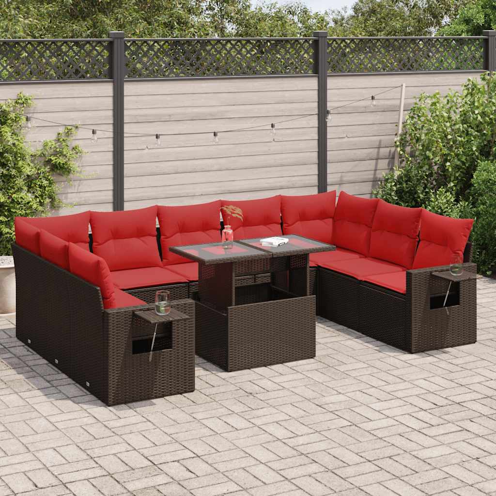 10 Piece Garden Sofa Set With Cushions Poly Rattan Acacia