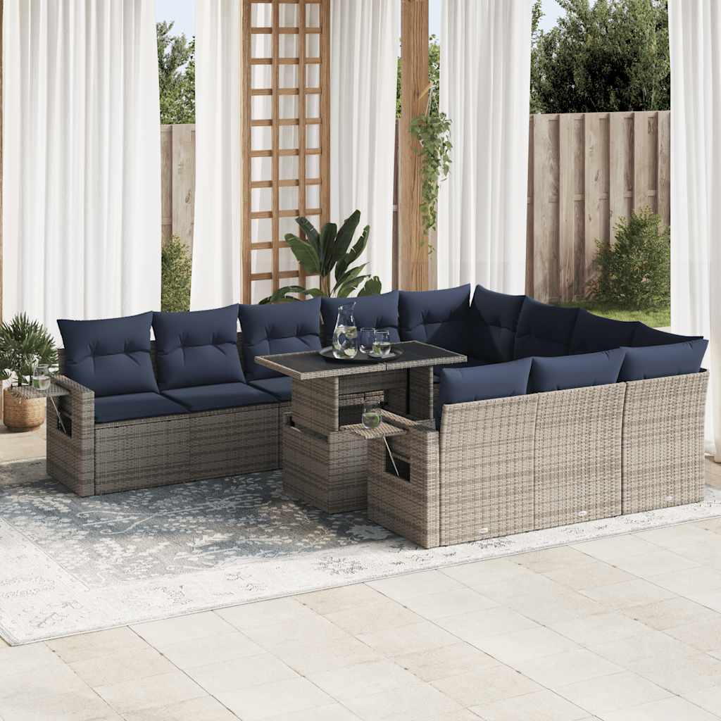 11 Piece Garden Sofa Set With Cushions Poly Rattan Acacia