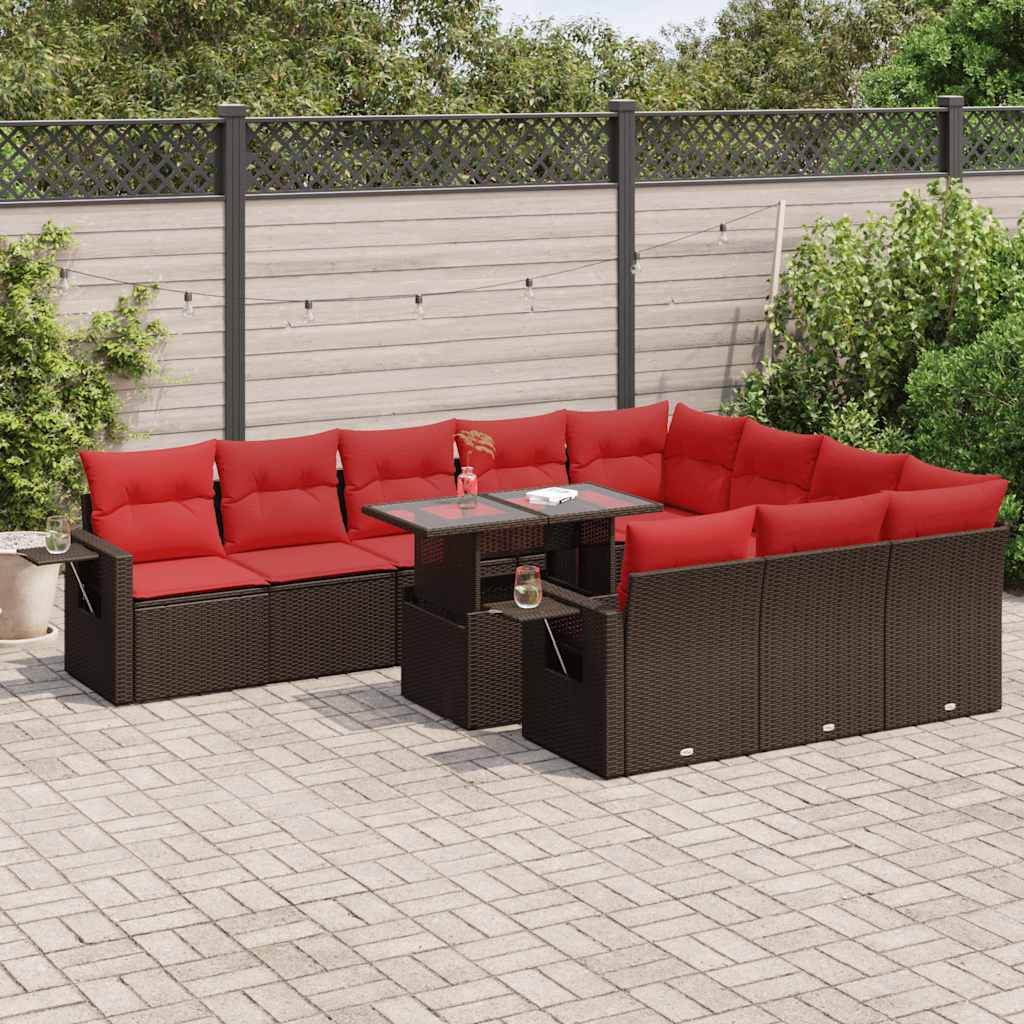 11 Piece Garden Sofa Set With Cushions Poly Rattan Acacia