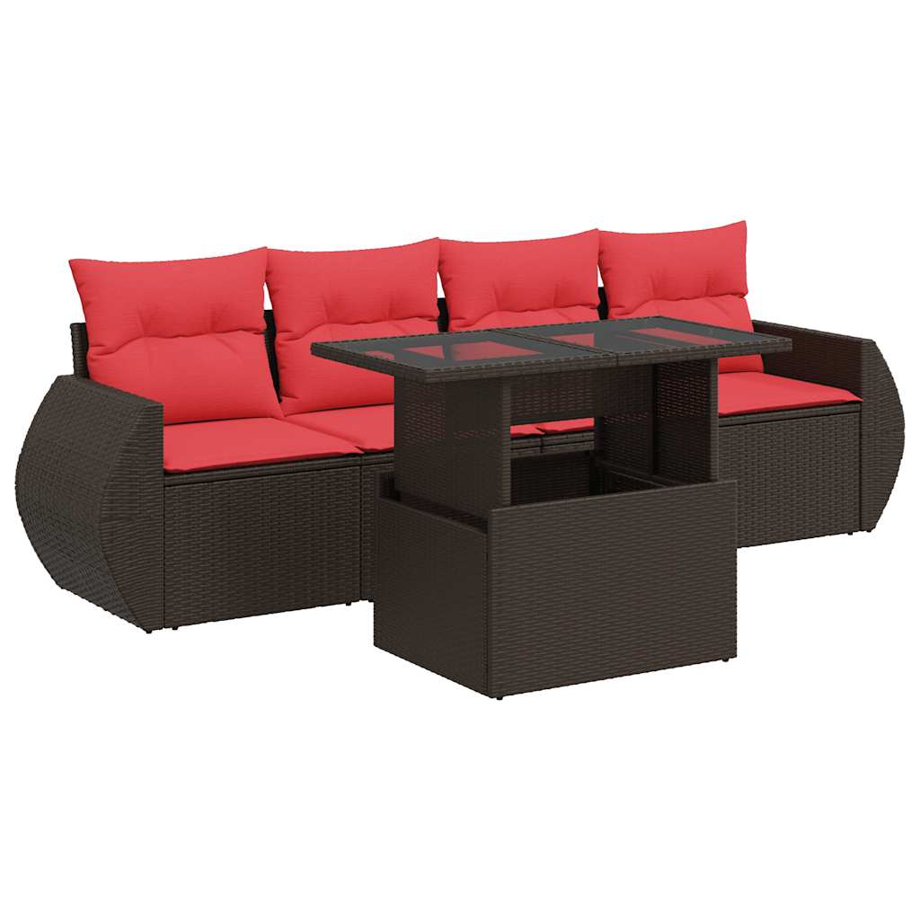 5 Piece Garden Sofa Set With Cushions Poly Rattan Acacia