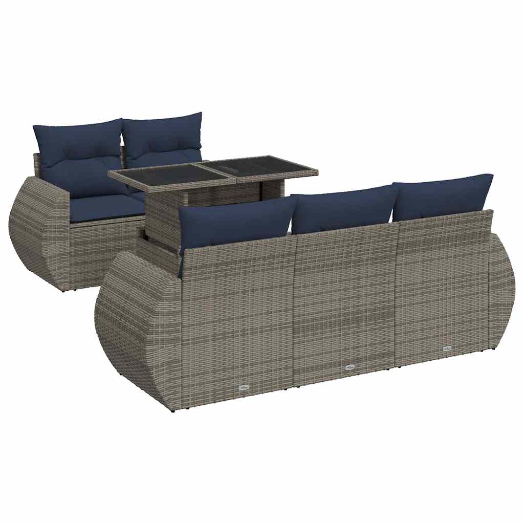 6 Piece Garden Sofa Set With Cushions Poly Rattan Acacia