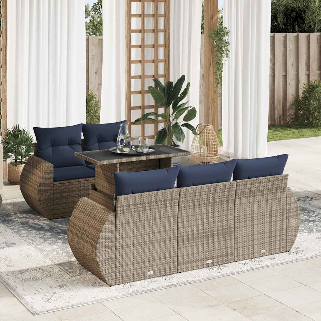 6 Piece Garden Sofa Set With Cushions Poly Rattan Acacia
