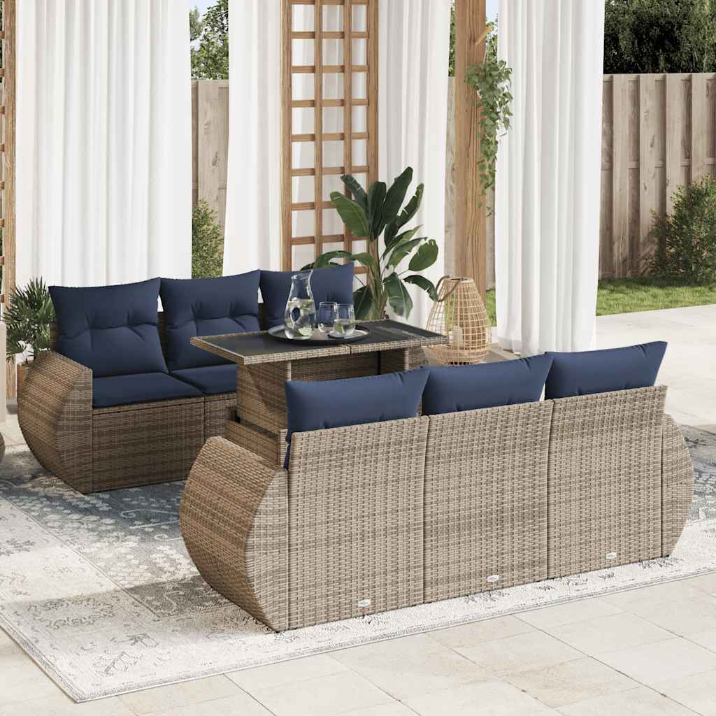 7 Piece Garden Sofa Set With Cushions Poly Rattan Acacia