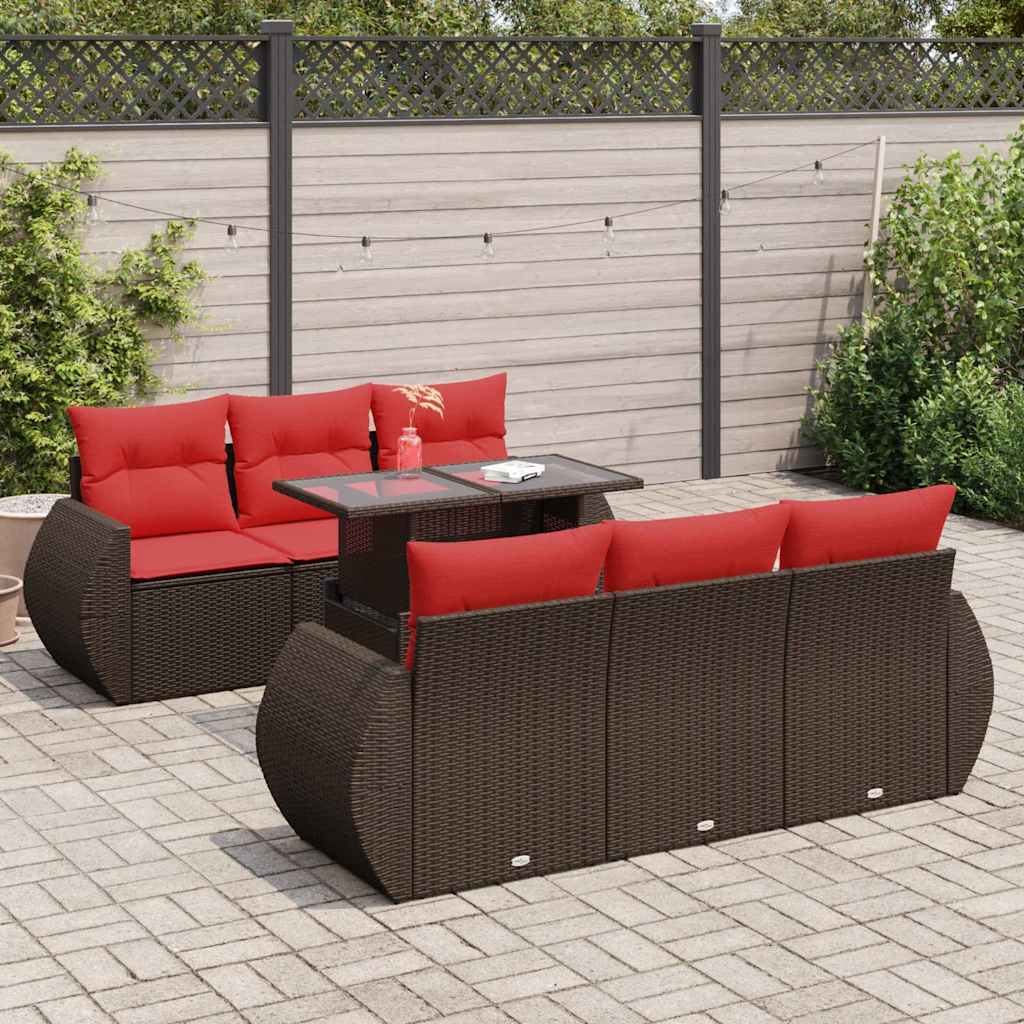 7 Piece Garden Sofa Set With Cushions Poly Rattan Acacia