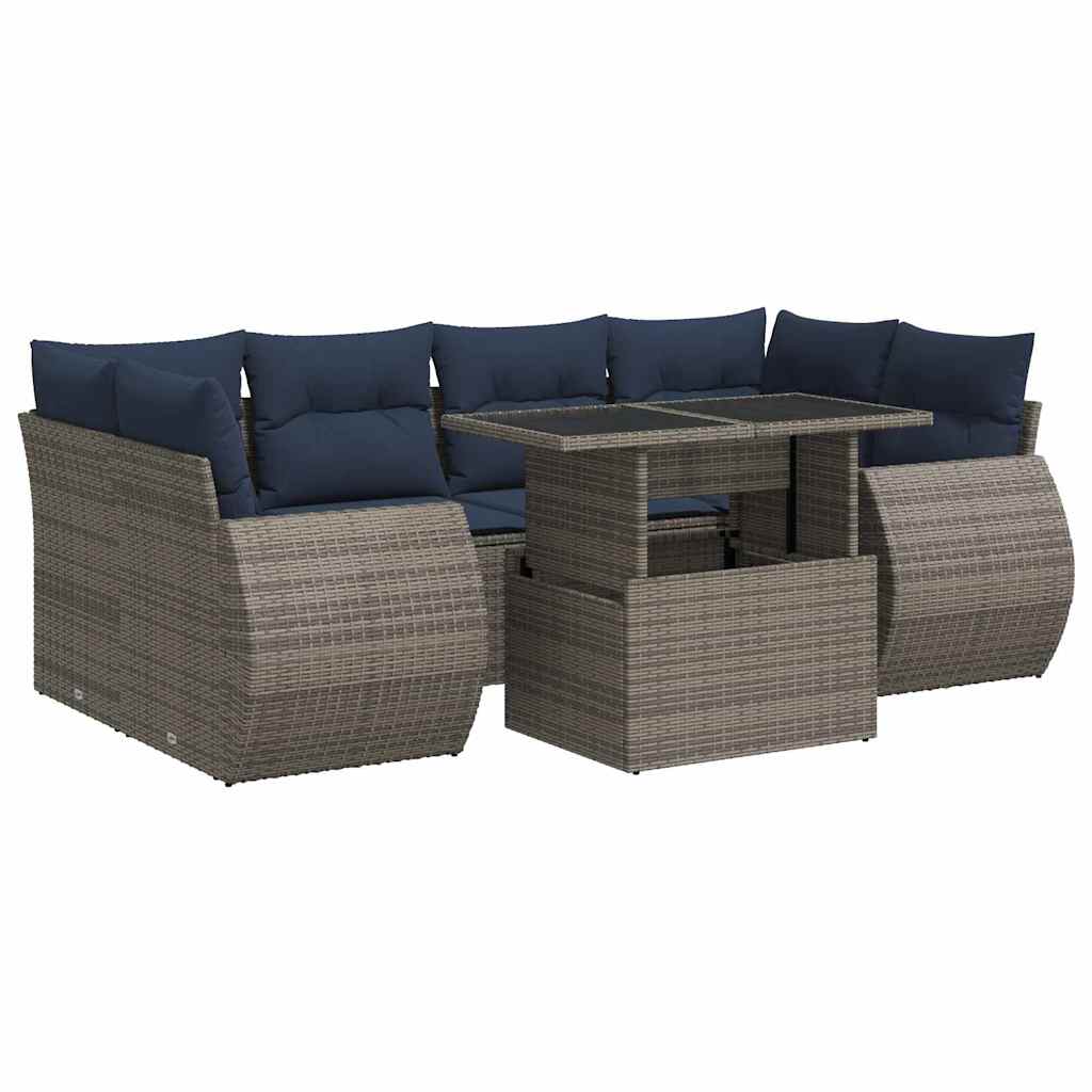 7 Piece Garden Sofa Set With Cushions Poly Rattan Acacia