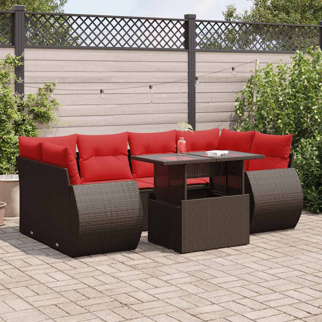 7 Piece Garden Sofa Set With Cushions Poly Rattan Acacia