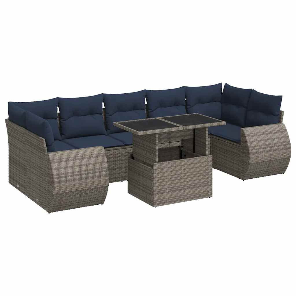 8 Piece Garden Sofa Set With Cushions Poly Rattan Acacia