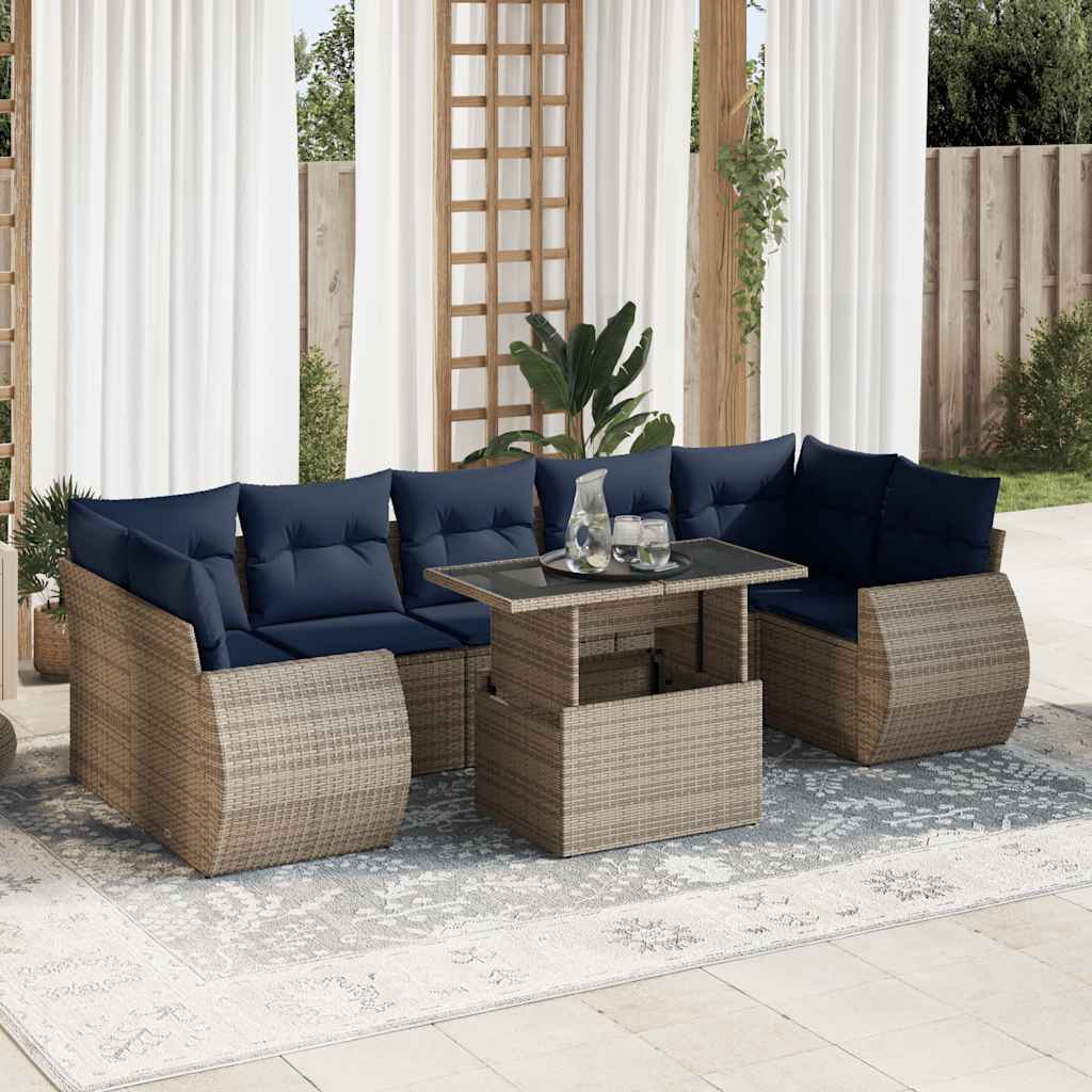 8 Piece Garden Sofa Set With Cushions Poly Rattan Acacia