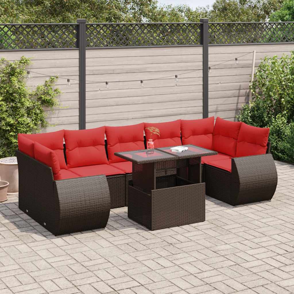 8 Piece Garden Sofa Set With Cushions Poly Rattan Acacia
