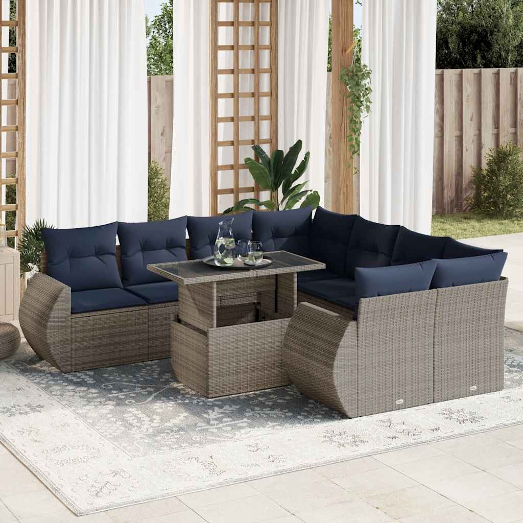 9 Piece Garden Sofa Set With Cushions Poly Rattan Acacia
