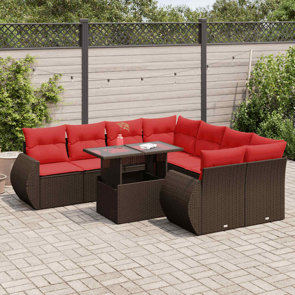 9 Piece Garden Sofa Set With Cushions Poly Rattan Acacia