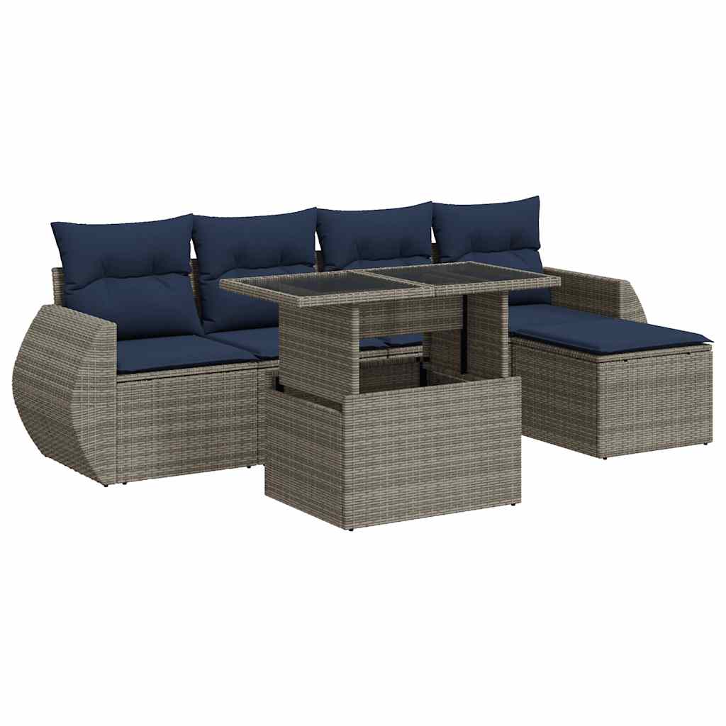 6 Piece Garden Sofa Set With Cushions Poly Rattan Acacia