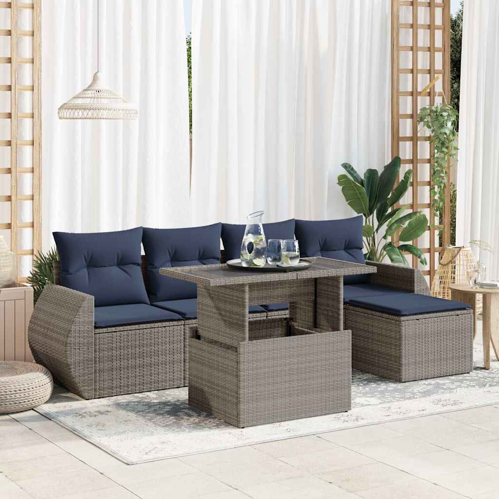 6 Piece Garden Sofa Set With Cushions Poly Rattan Acacia