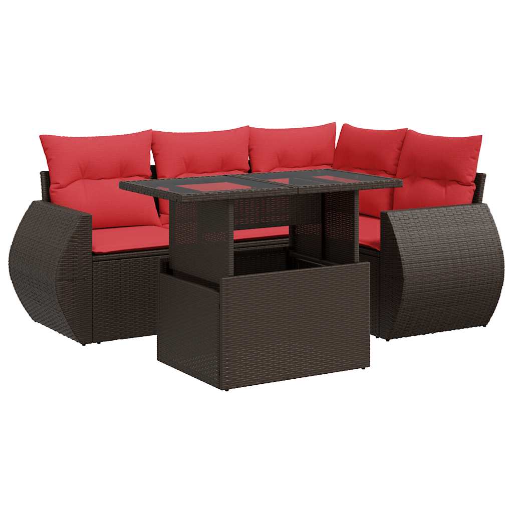 5 Piece Garden Sofa Set With Cushions Poly Rattan Acacia