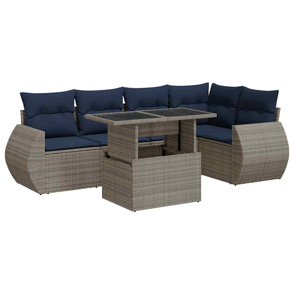 6 Piece Garden Sofa Set With Cushions Poly Rattan Acacia