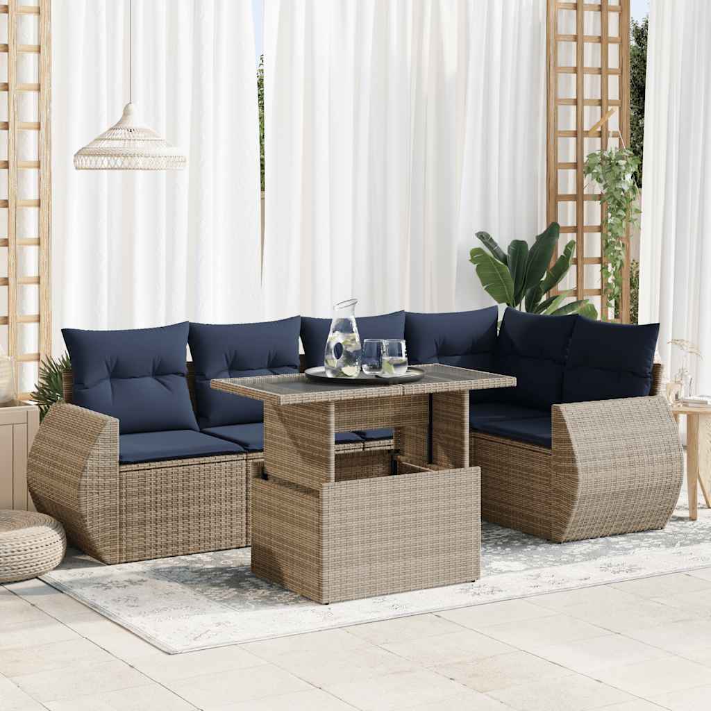 6 Piece Garden Sofa Set With Cushions Poly Rattan Acacia