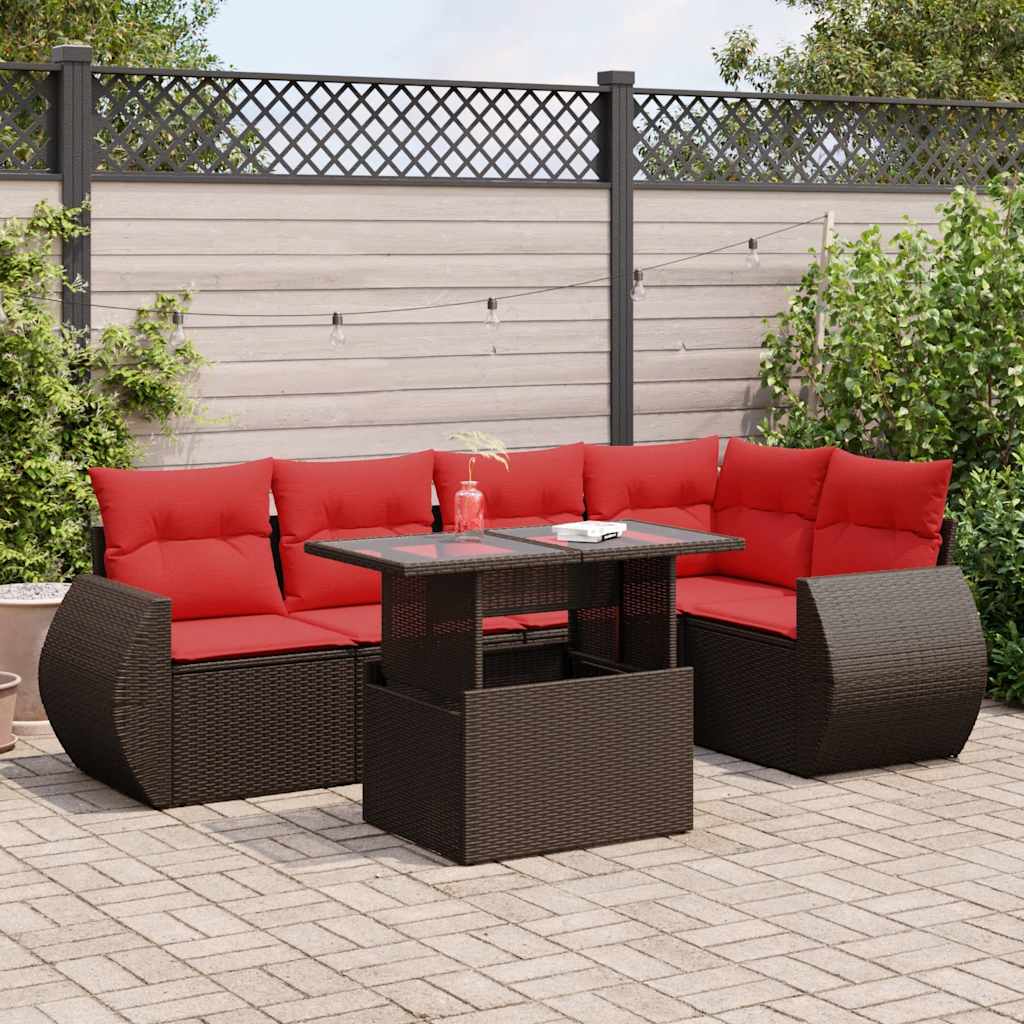 6 Piece Garden Sofa Set With Cushions Poly Rattan Acacia