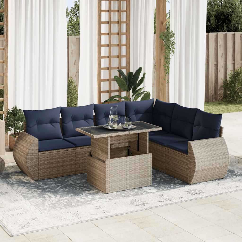 7 Piece Garden Sofa Set With Cushions Poly Rattan Acacia