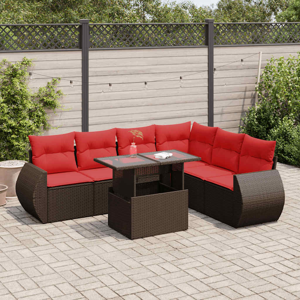 7 Piece Garden Sofa Set With Cushions Poly Rattan Acacia