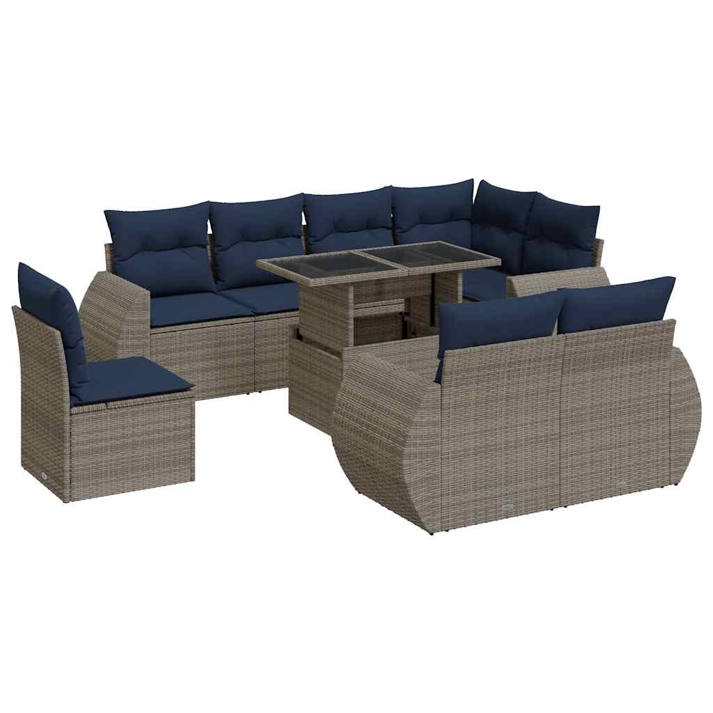 9 Piece Garden Sofa Set With Cushions Poly Rattan Acacia