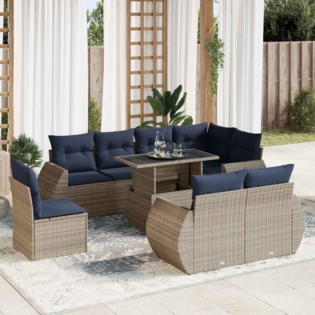 9 Piece Garden Sofa Set With Cushions Poly Rattan Acacia