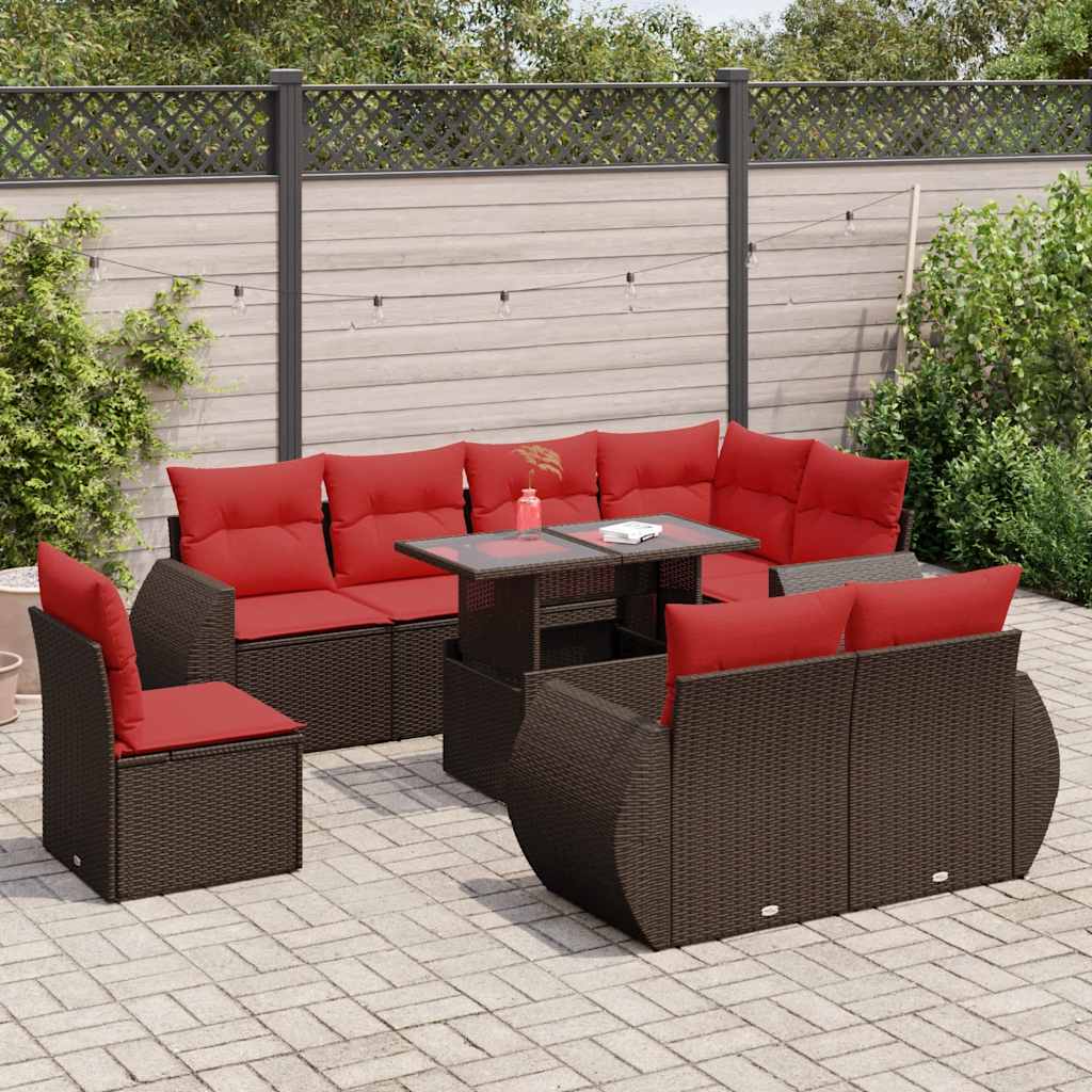 9 Piece Garden Sofa Set With Cushions Poly Rattan Acacia