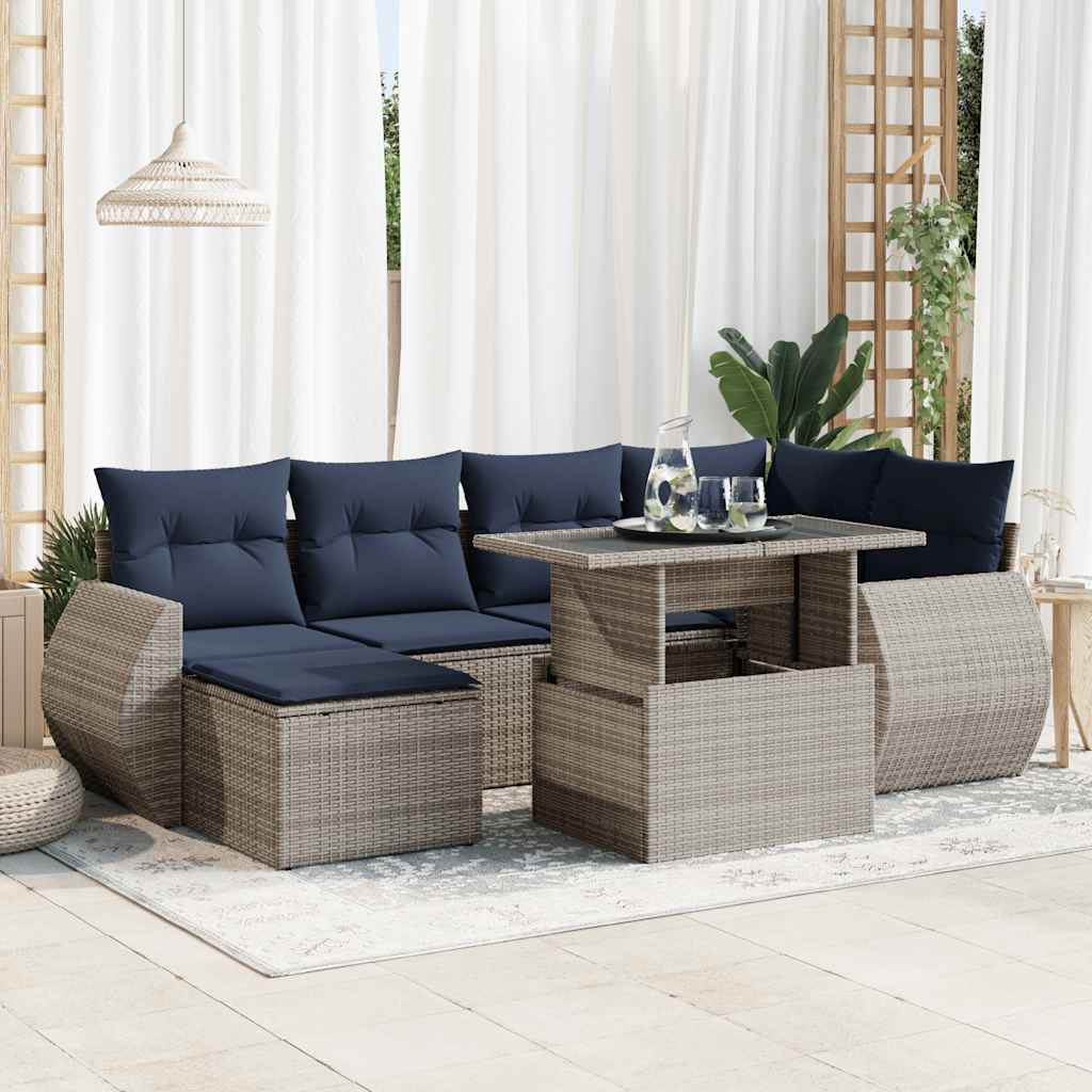 7 Piece Garden Sofa Set With Cushions Poly Rattan Acacia
