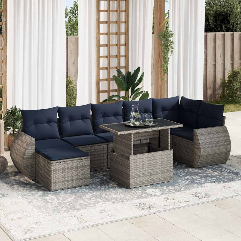 8 Piece Garden Sofa Set With Cushions Poly Rattan Acacia