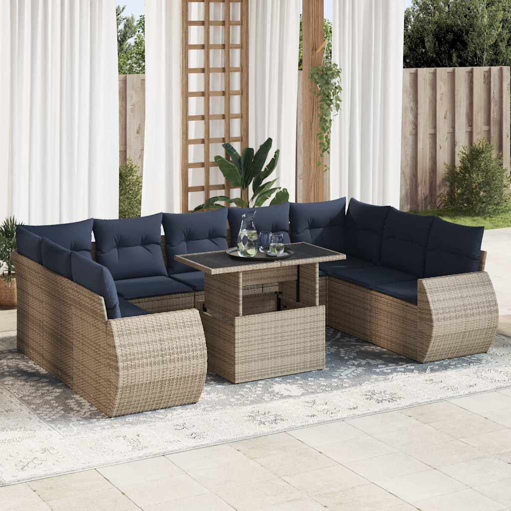 10 Piece Garden Sofa Set With Cushions Poly Rattan Acacia