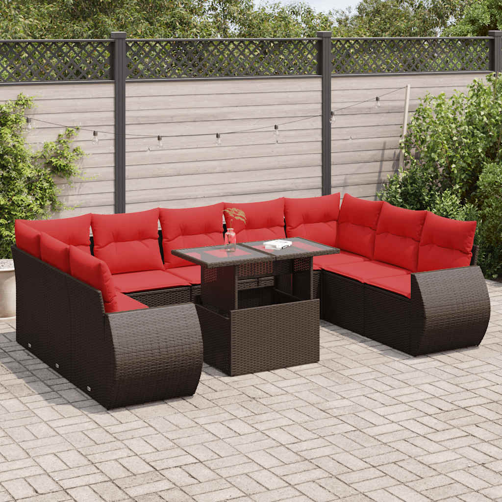 10 Piece Garden Sofa Set With Cushions Poly Rattan Acacia