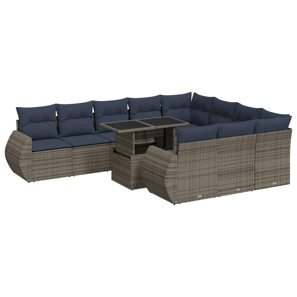 11 Piece Garden Sofa Set With Cushions Poly Rattan Acacia